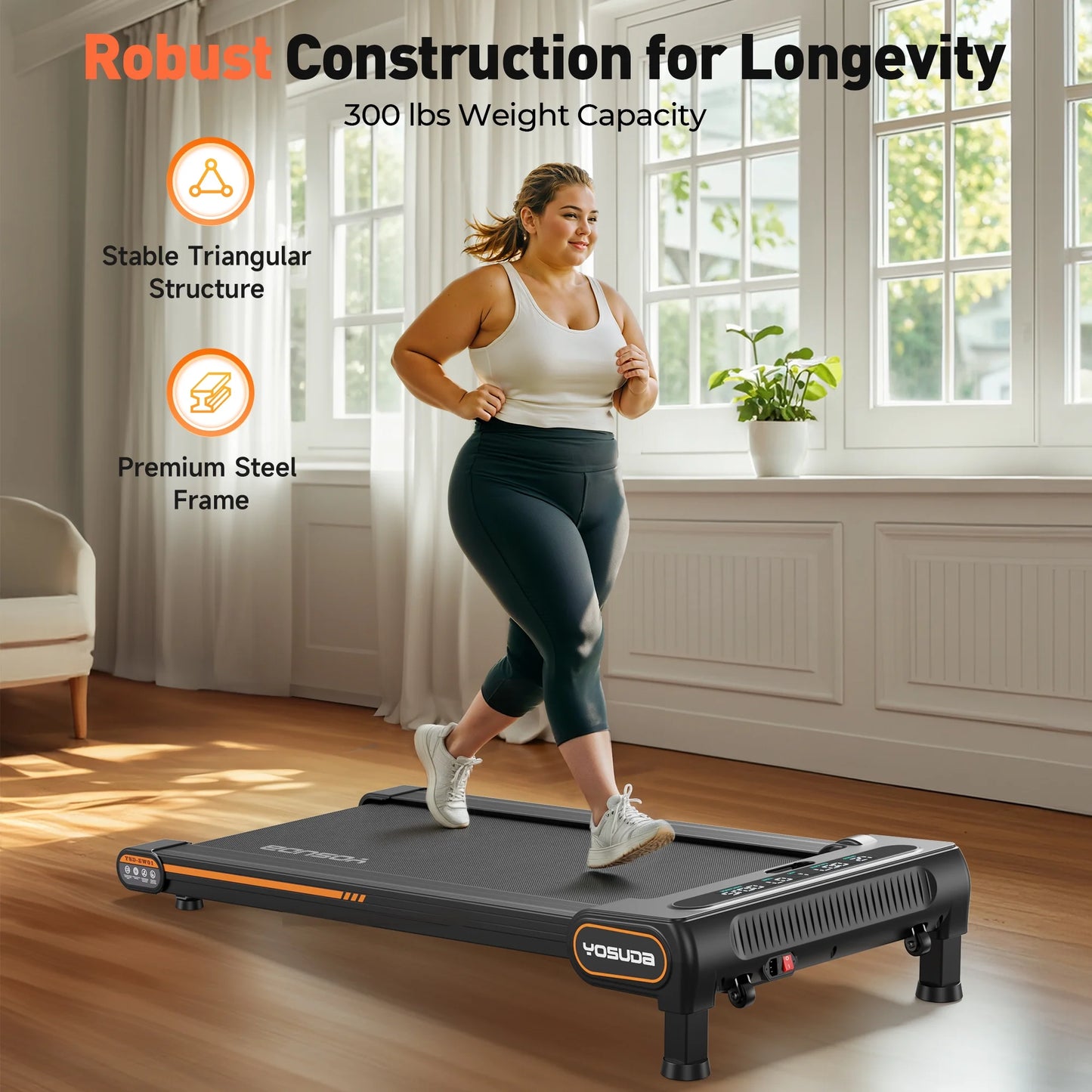 under Desk Treadmill for Walking, Electric, Auto Incline, 350 Lb Weight Capacity, Black