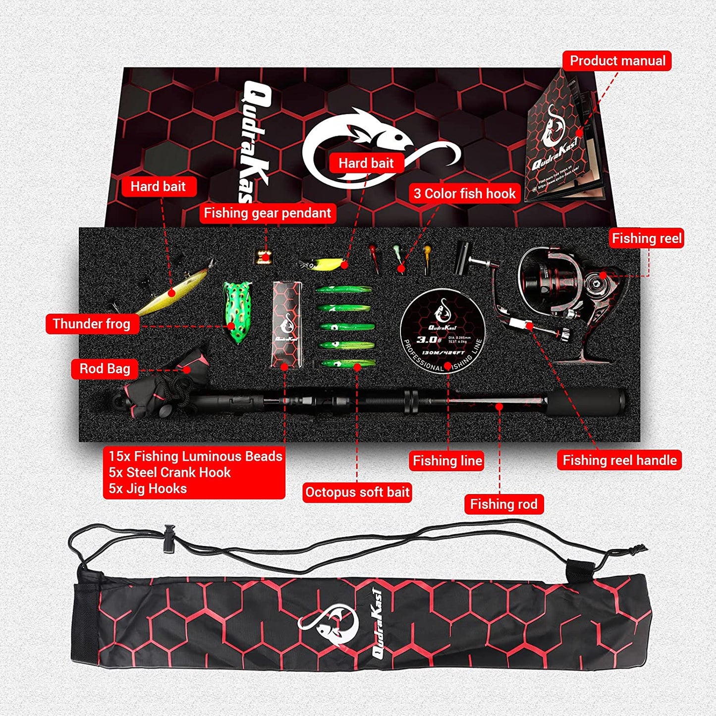 Fishing Rod and Reel Combos, Unique Design with X-Warping Painting, Carbon Fiber Telescopic Fishing Rod with Reel Combo Kit with Tackle Box, Best Gift for Fishing Beginner and Angler